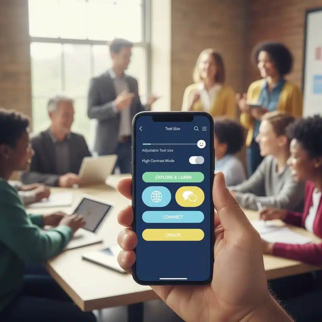 User-friendly accessible app interface on smartphone, promoting digital literacy