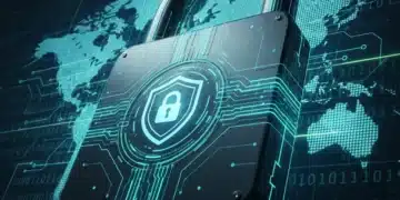 Advanced digital padlock securing data in a global network, symbolizing robust cybersecurity.