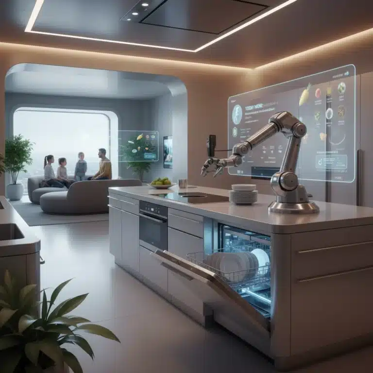 AI-powered smart kitchen with robotic assistance for daily chores
