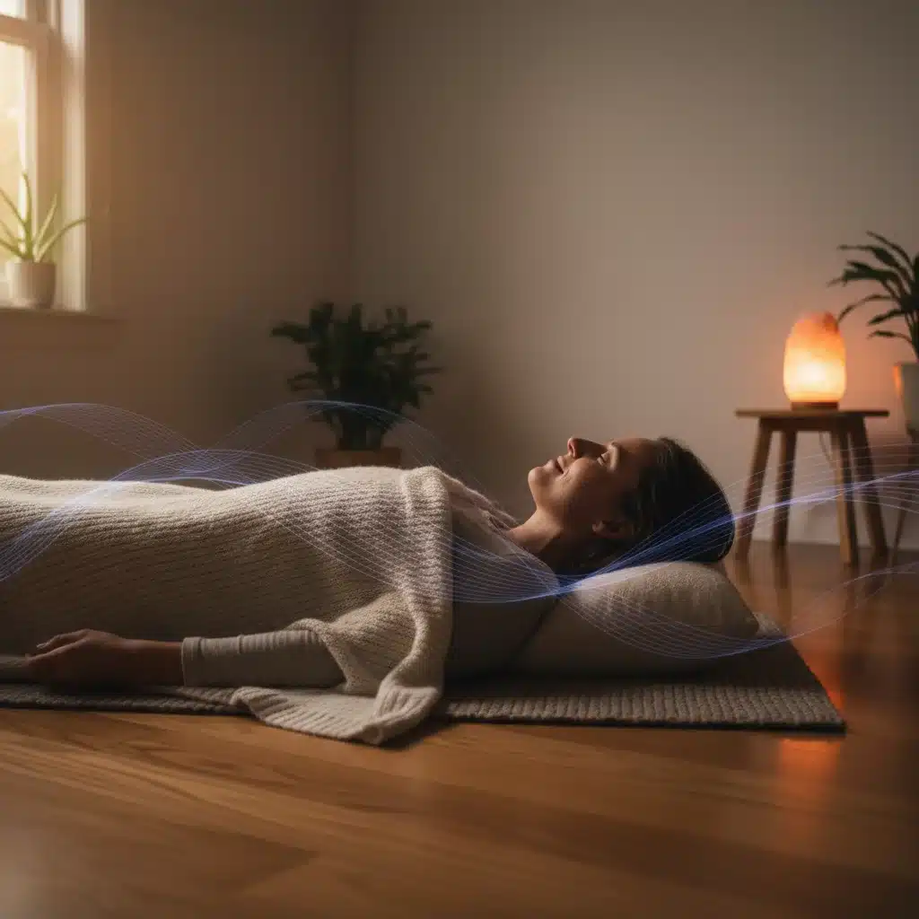 Individual performing a body scan meditation on a yoga mat