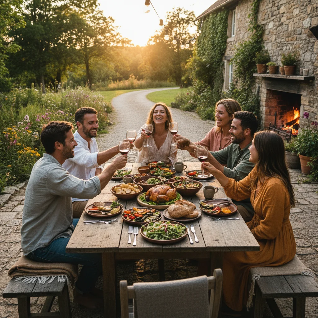 Friends enjoying a mindful outdoor meal, fostering connection and present moment awareness.