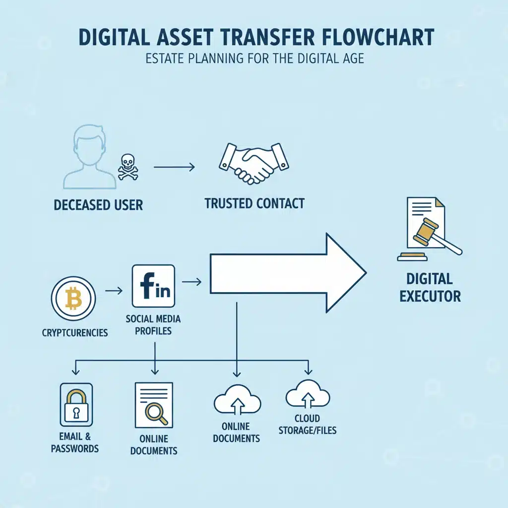 Flowchart illustrating digital asset transfer and inheritance