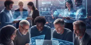Diverse people engaging responsibly with digital technology in a modern, interconnected world representing digital citizenship in 2026.