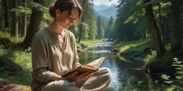 Person enjoying nature, phone face down, digital detox
