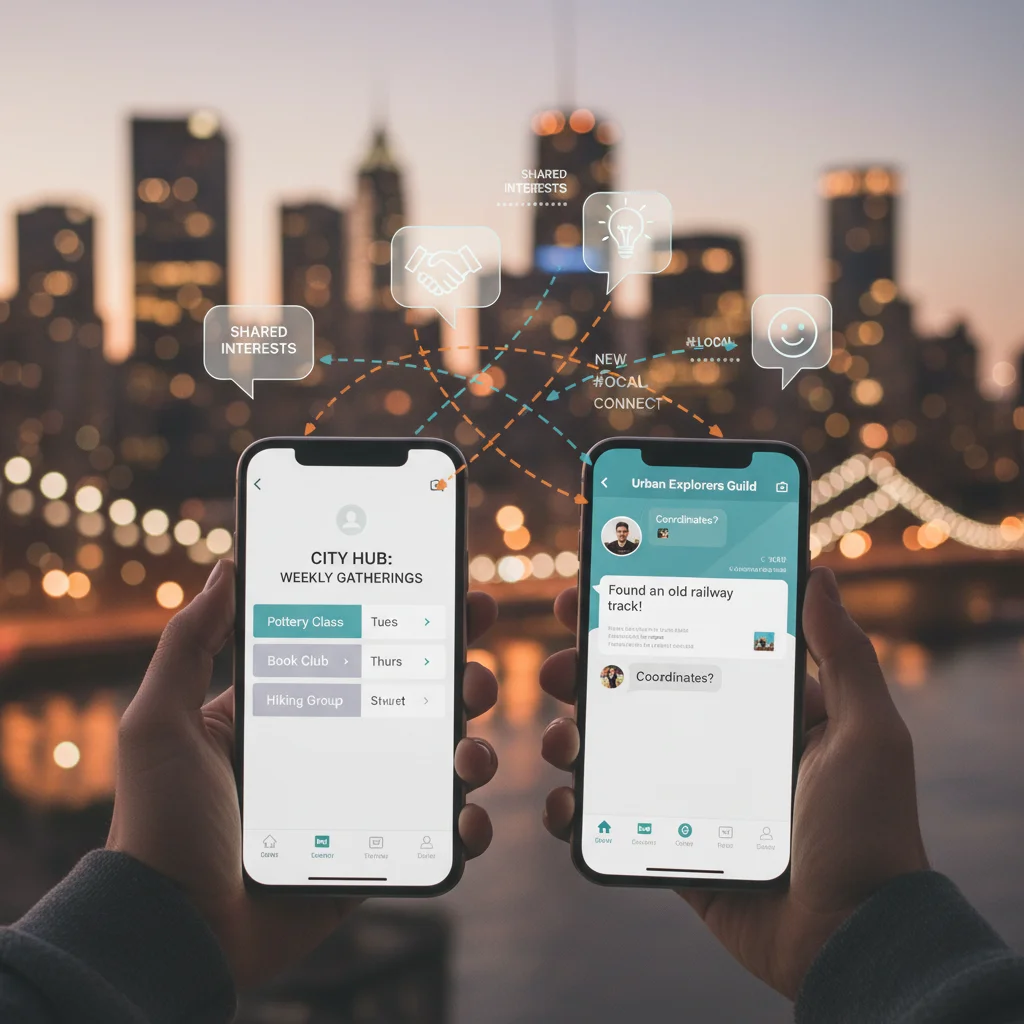 Digital micro-community interactions on smartphones, showing online local engagement