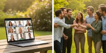 Navigating the New Social Landscape: 4 Time-Sensitive Strategies for Community Building in a Post-Pandemic World Diverse group connecting virtually and in person