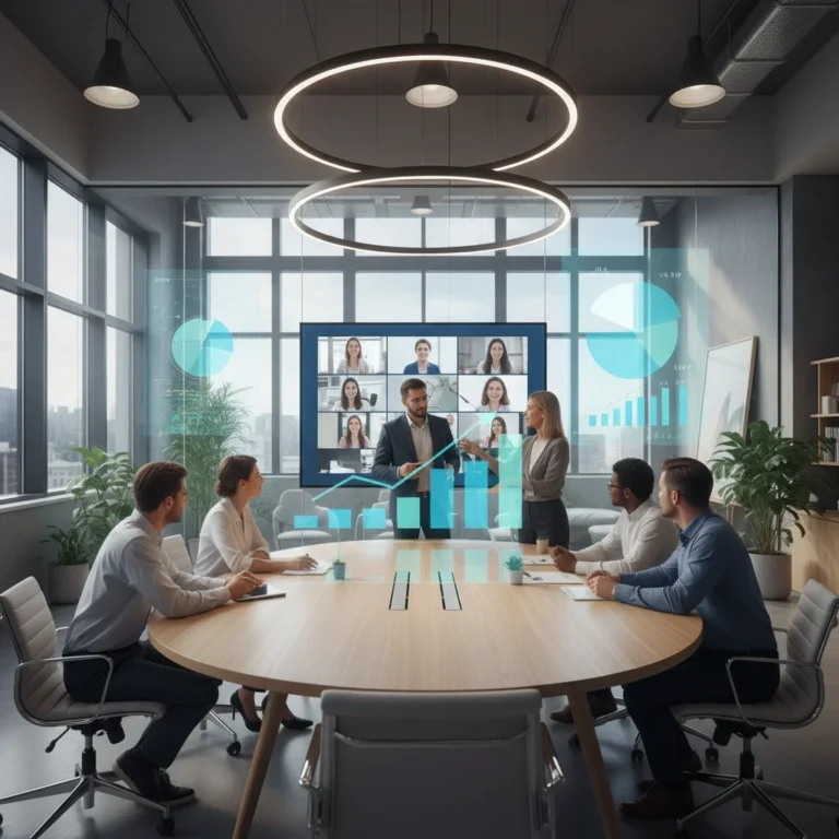 Diverse professionals collaborating in a hybrid work environment, reflecting modern workforce cultural shifts.