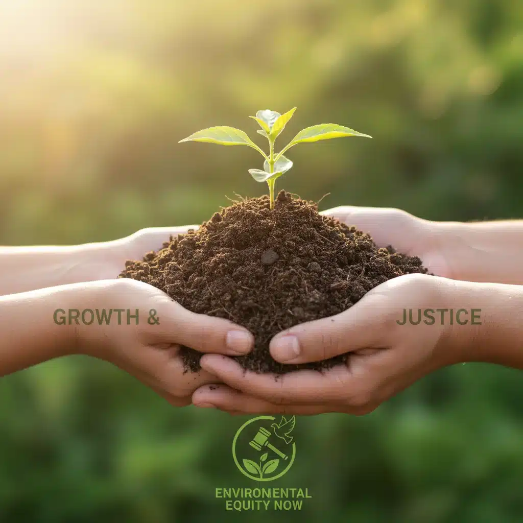 Hands nurturing a seedling, symbolizing environmental justice and green initiatives
