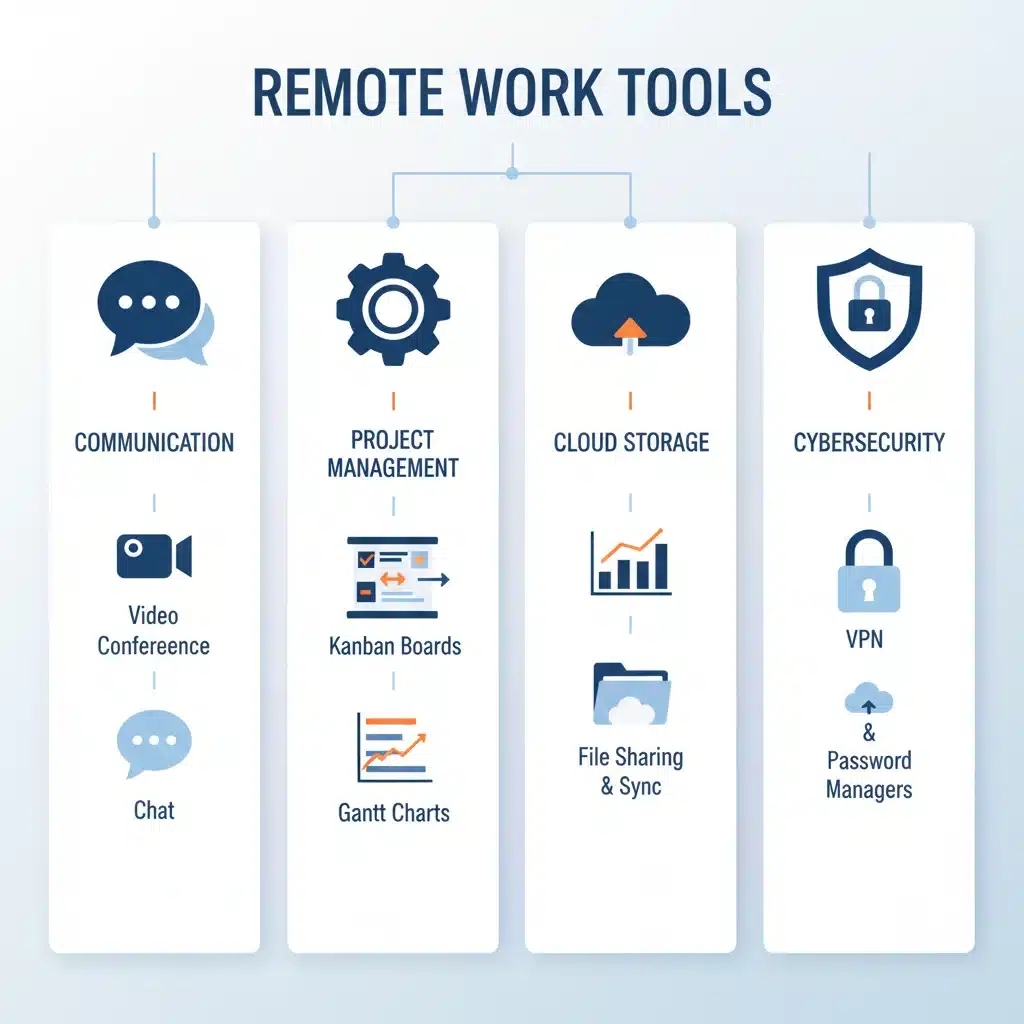 Infographic of essential remote work tools for digital nomads