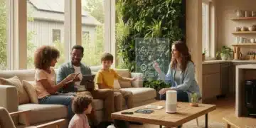 Future American Households: Top 5 Daily Life Trends by 2026 Family using smart home devices in a modern living room