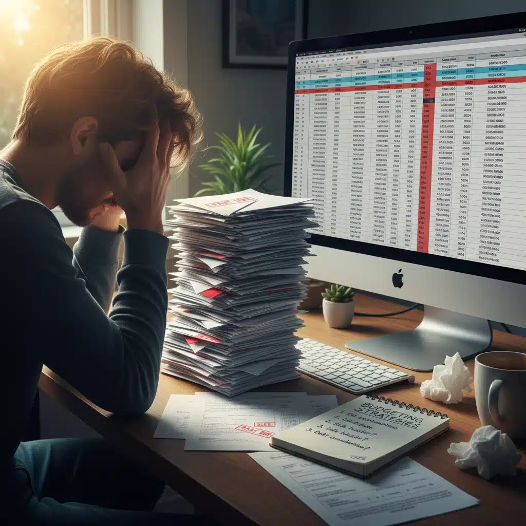 Person struggling with financial stress and budgeting in 2026