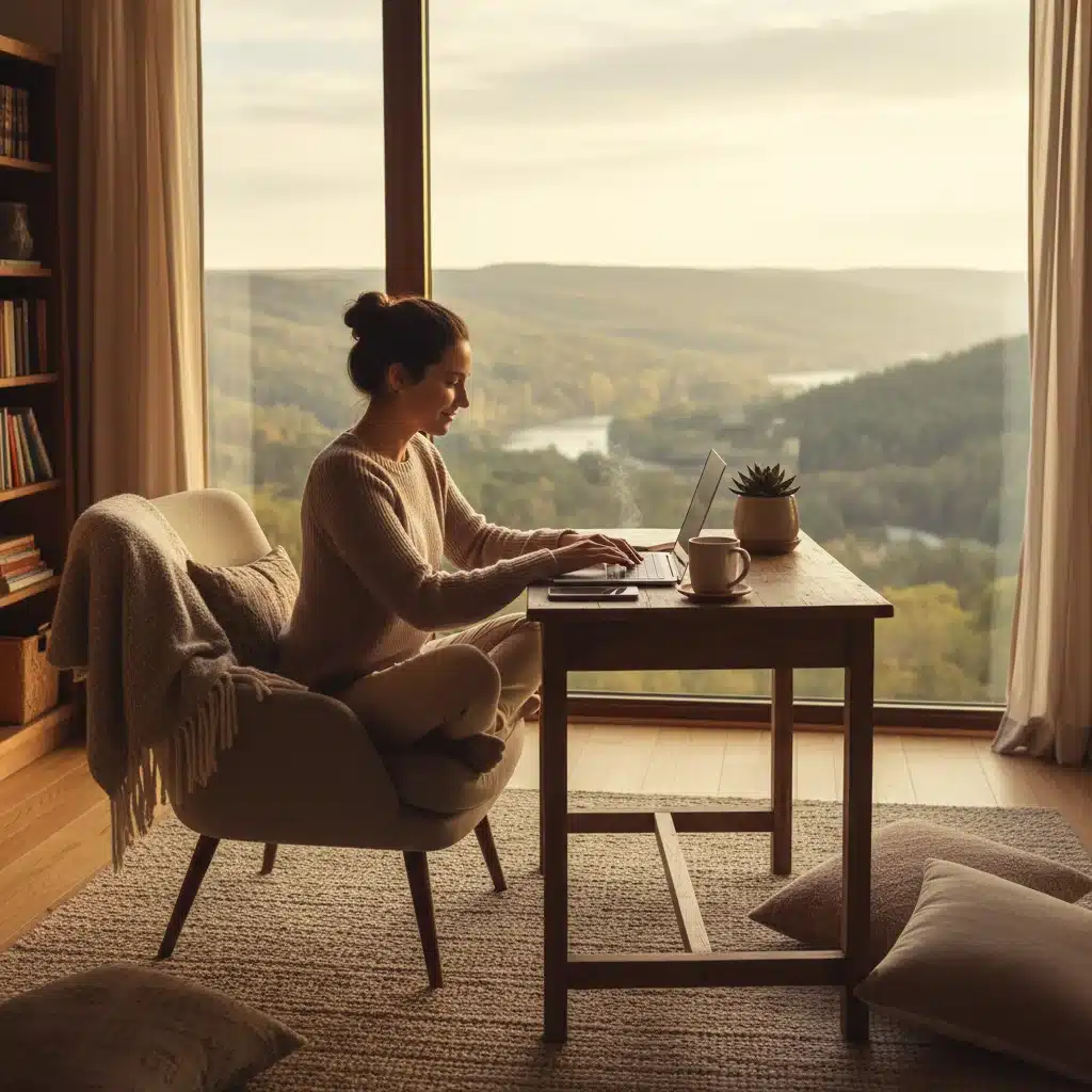 Person enjoying flexible remote work from home office