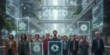 Diverse individuals marching in a stylized urban setting, symbolizing future social movements and collective action.