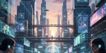 Future Digital Communication: 2026 Trends Redefining Connection Futuristic cityscape with holographic interfaces representing advanced digital communication in 2026.