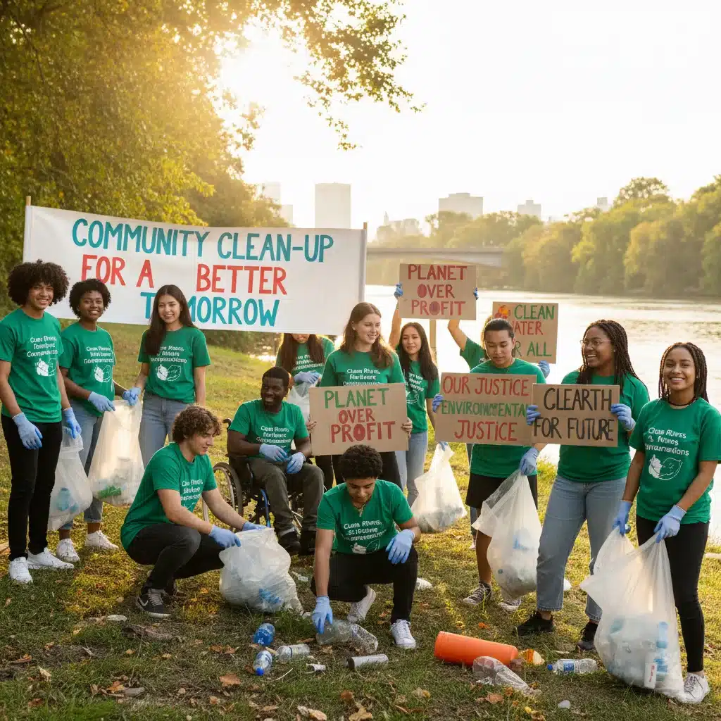 Gen Z activists engaging in a community clean-up for social and environmental impact.