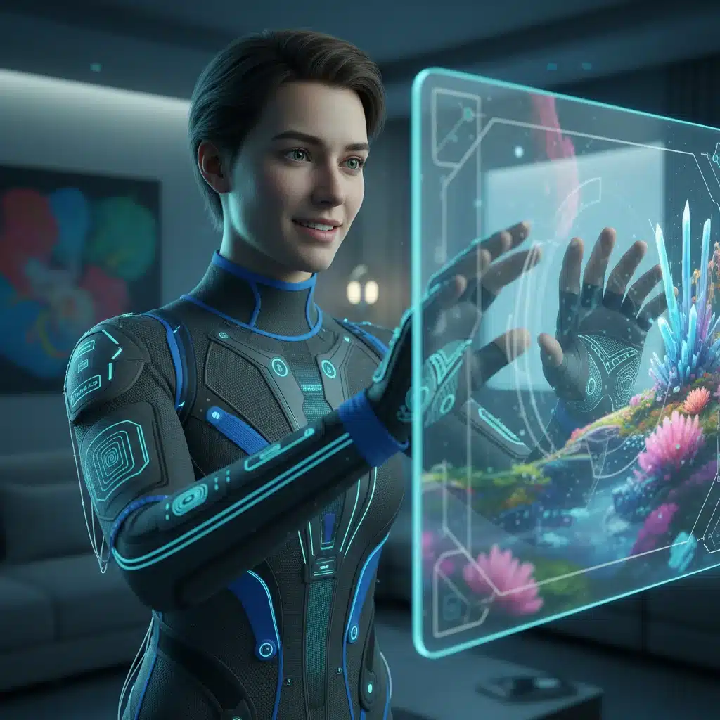 Person experiencing haptic feedback in a virtual environment
