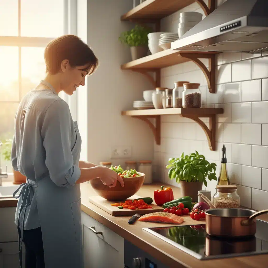Person preparing healthy, simple meal in kitchen for evening routine.