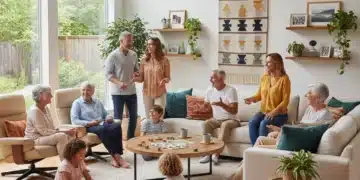 Multi-generational family happily coexisting in a modern home