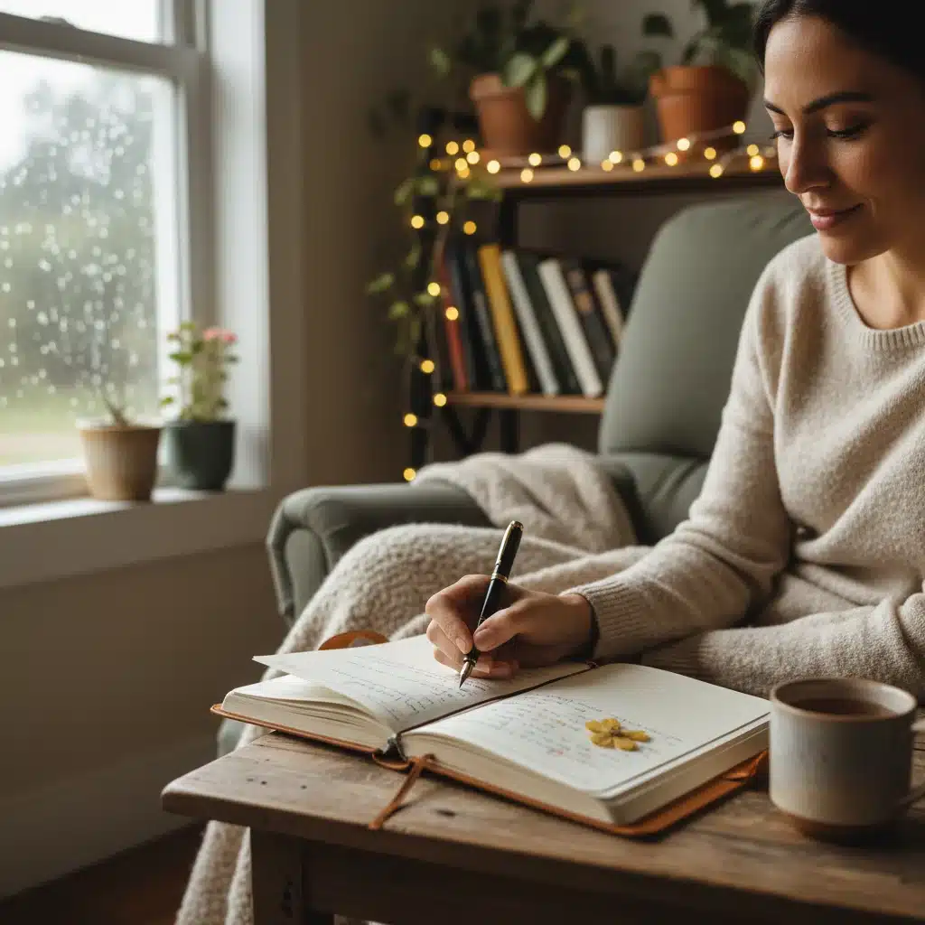 Person journaling in a comfortable setting for mental well-being