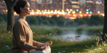 Person meditating in park, symbolizing digital detox benefits