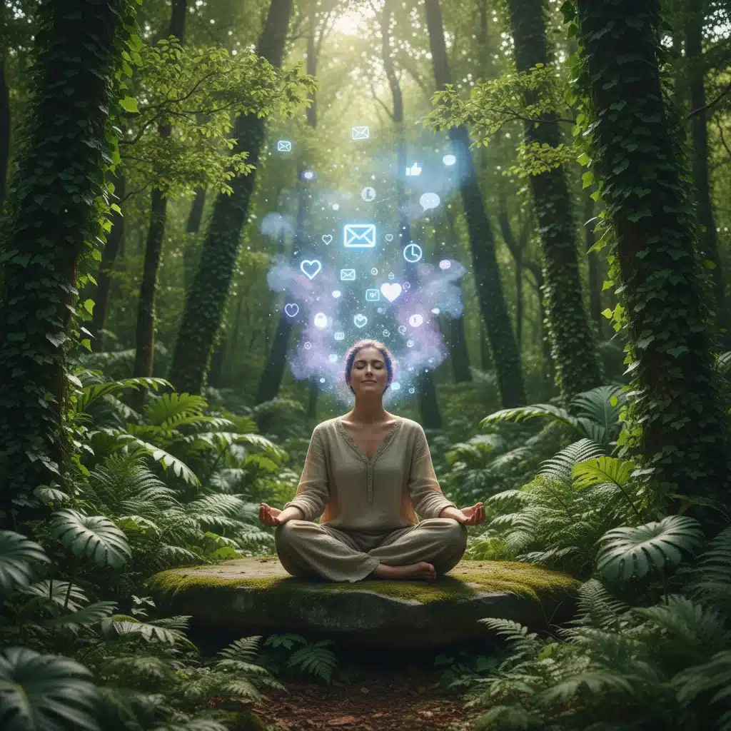 Person meditating outdoors, freeing mind from digital notifications.