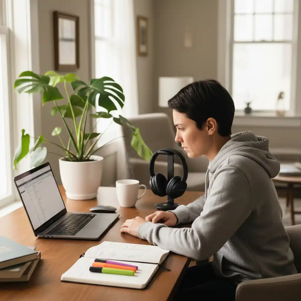 Organized home office setup for remote work productivity and focus.