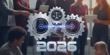 Illustration of policy gears and diverse community for social equity 2026