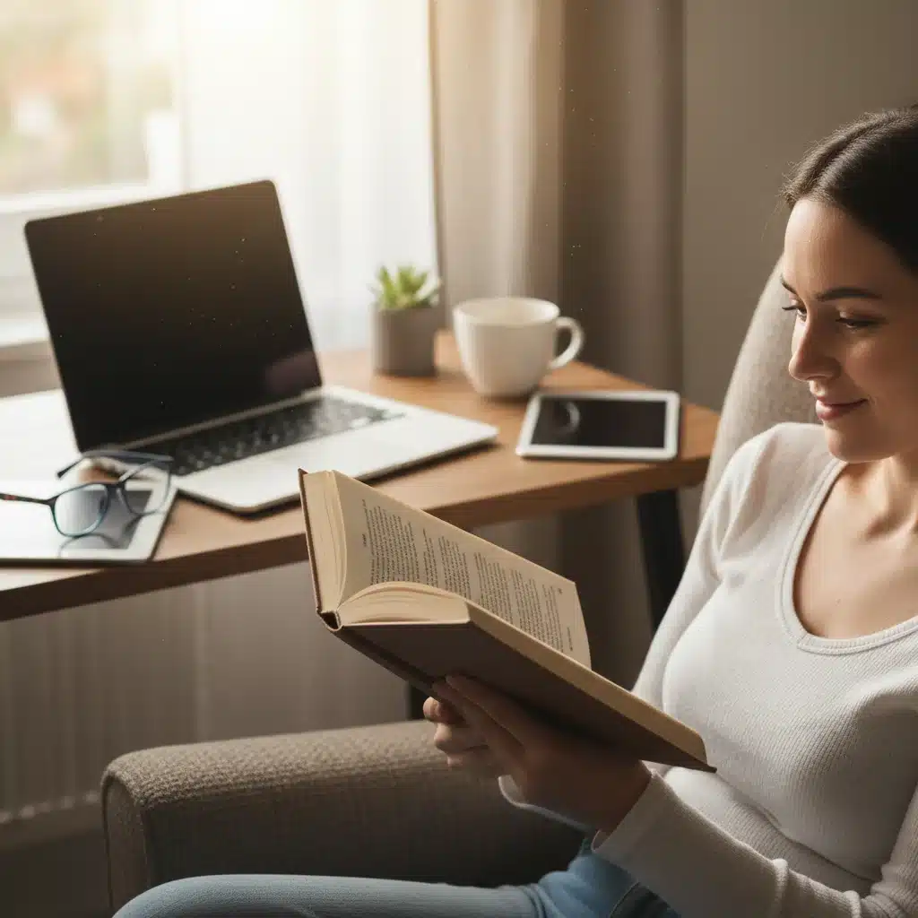 Relaxed person reading book after digital declutter