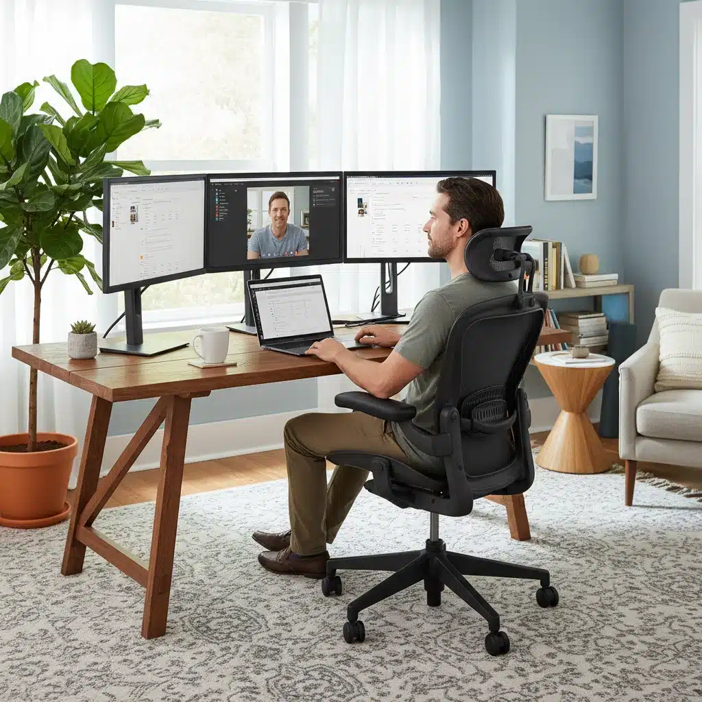 Person working from a modern, ergonomic home office