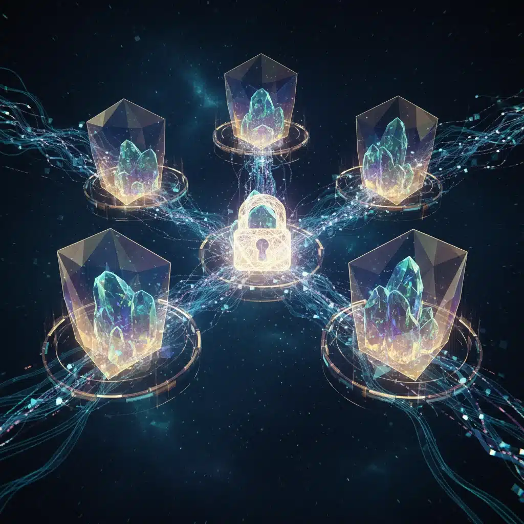 Abstract visual representing secure data flow and enhanced privacy in digital communication.