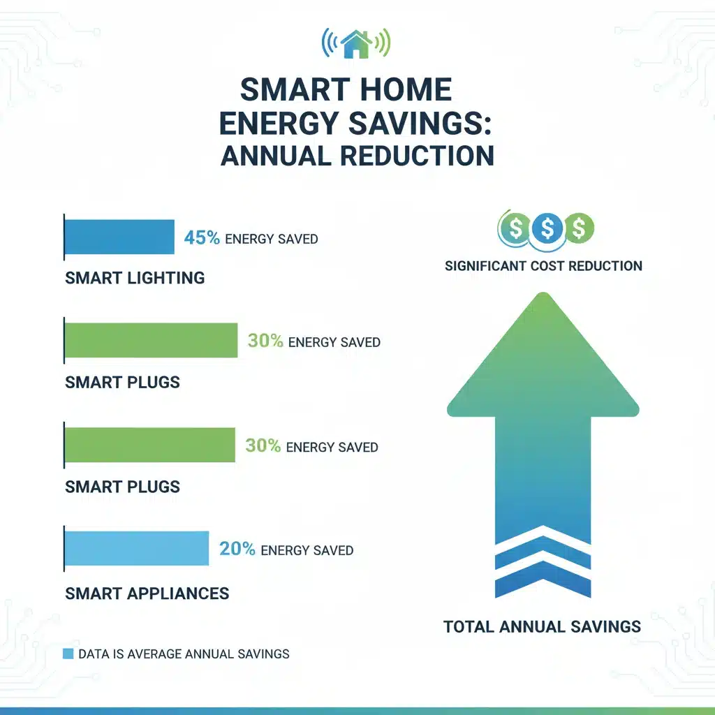 Infographic showing energy savings from various smart home devices.
