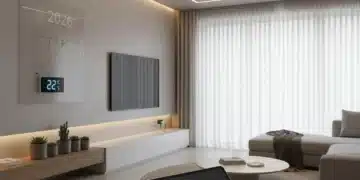 Smart home devices optimizing energy use in a modern living room.