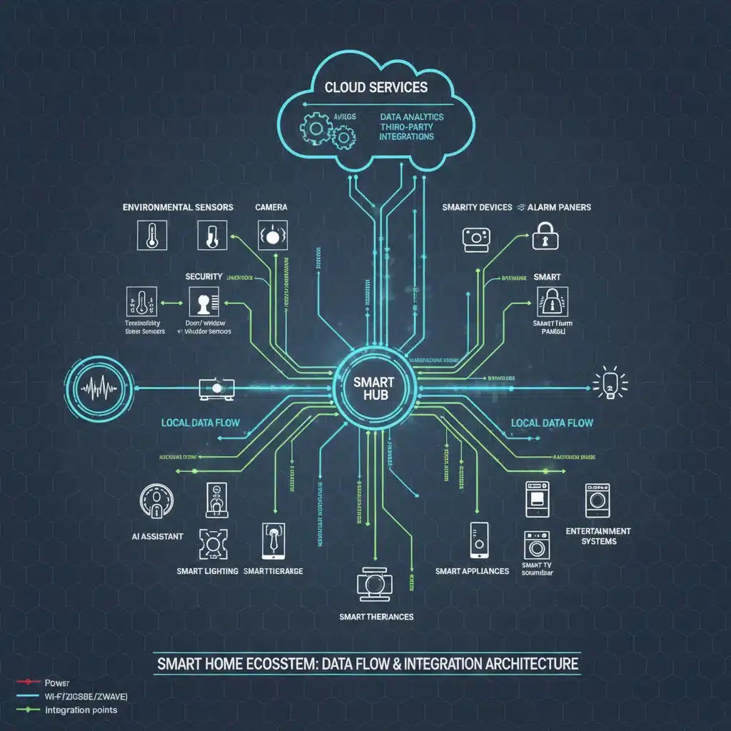 Diagram showing smart home device integration and data flow