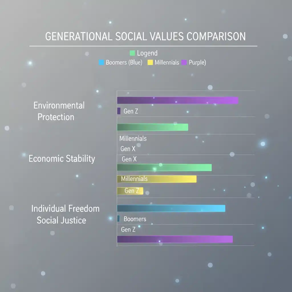 Infographic comparing social values across four American generations