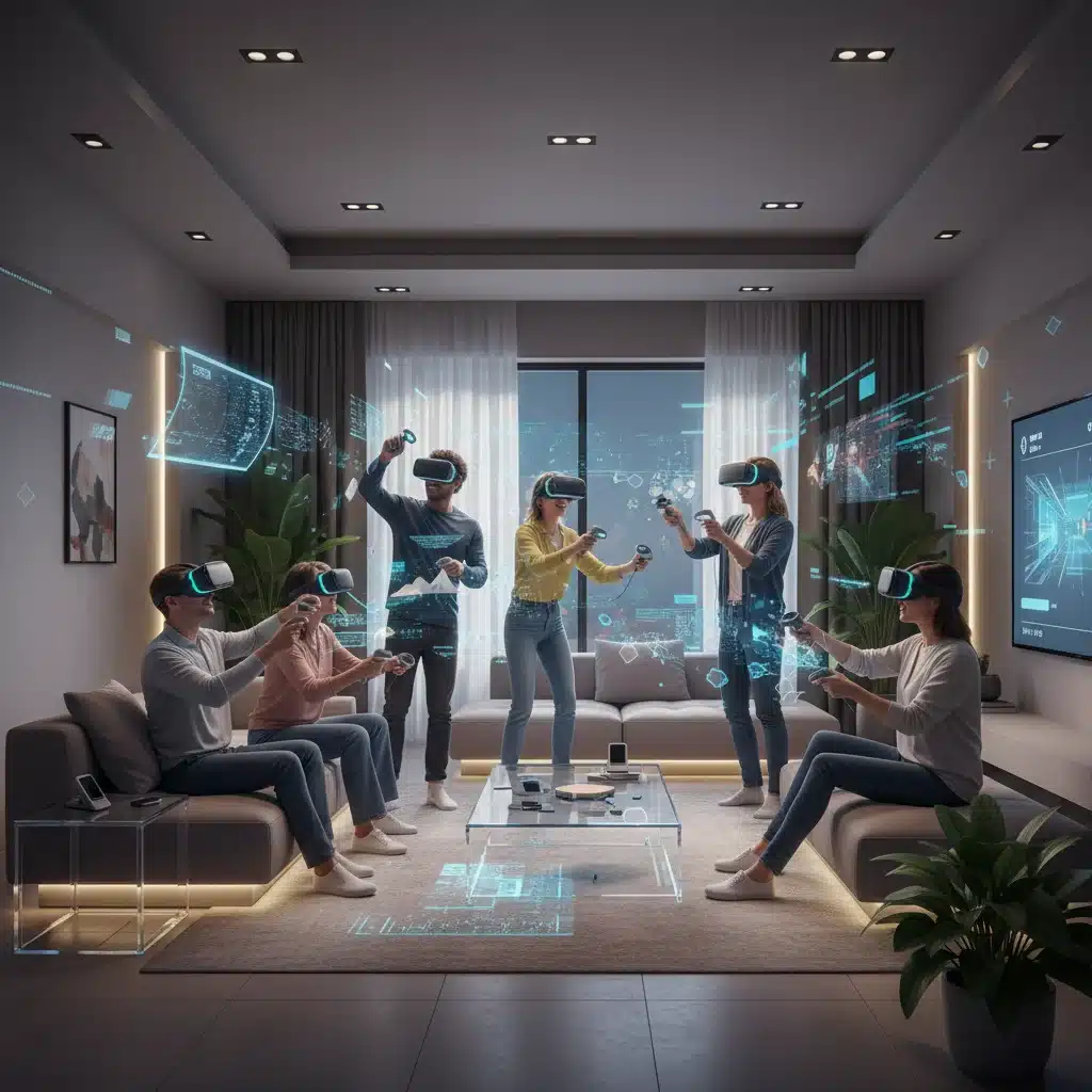 People immersed in a virtual reality experience, showcasing the rise of digital and immersive entertainment in the experience economy.