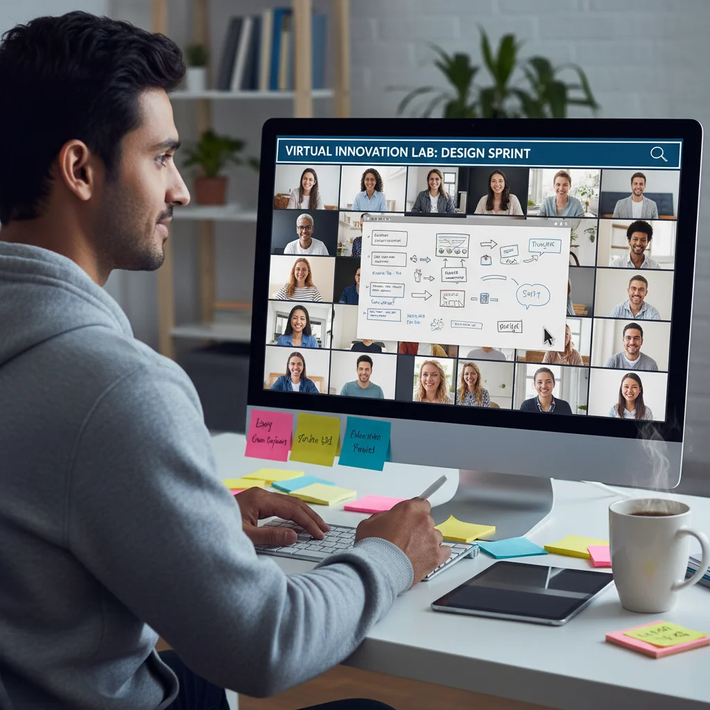 Person engaged in virtual community workshop