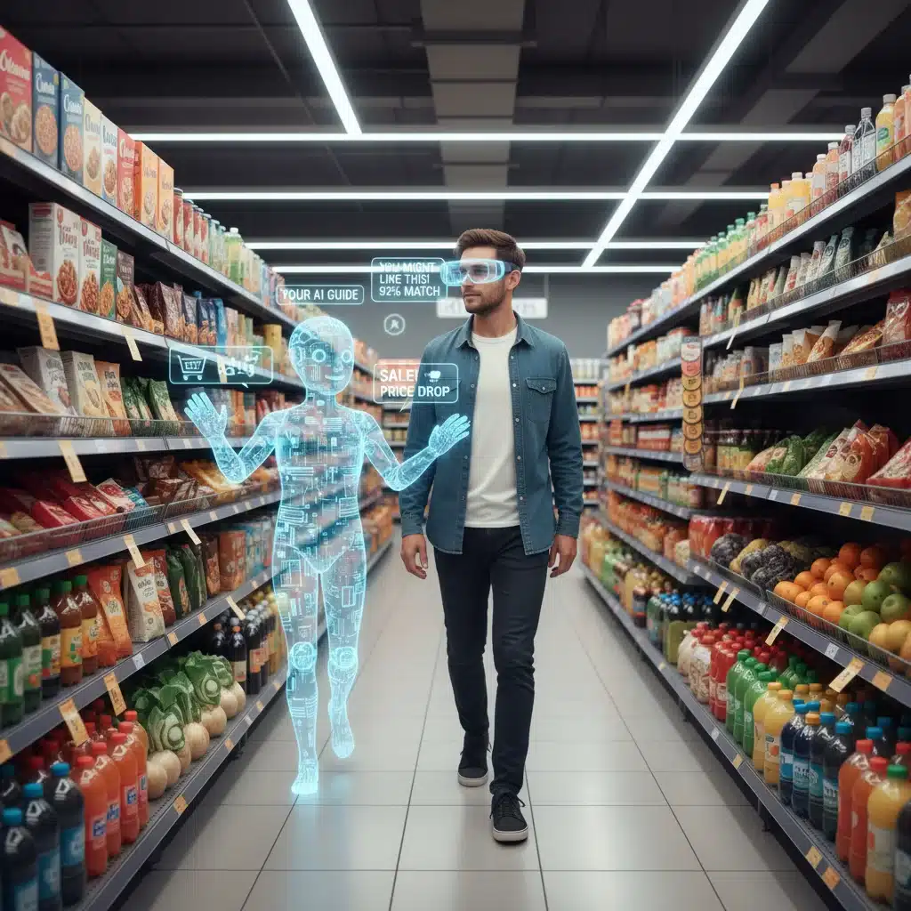 Augmented reality shopping experience with personalized AI recommendations.