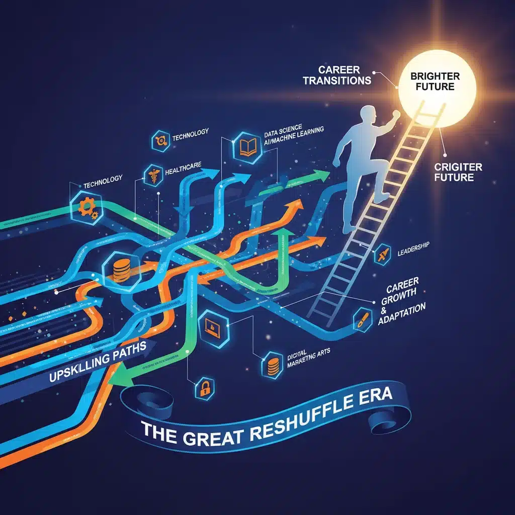 Infographic depicting career transitions and skill development for future work