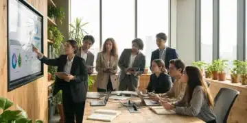 Gen Z professionals collaborating in a modern, tech-enabled office