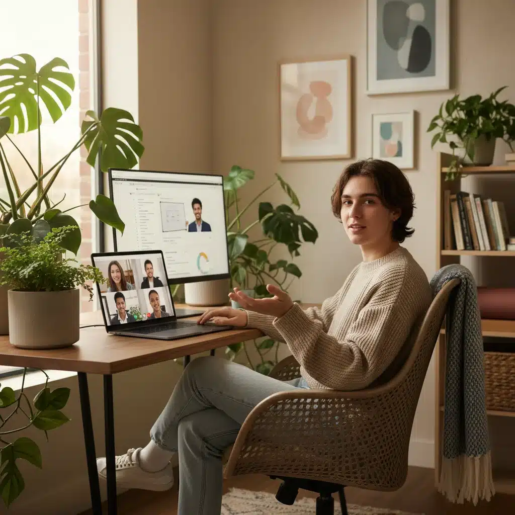 Gen Z working remotely in a comfortable home office setup