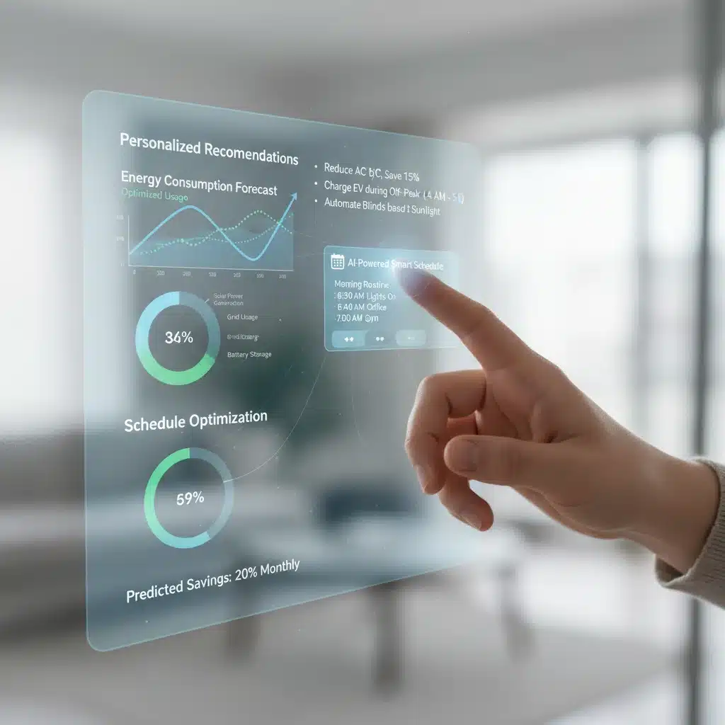 Smart home integration with personalized AI for energy and schedule management.