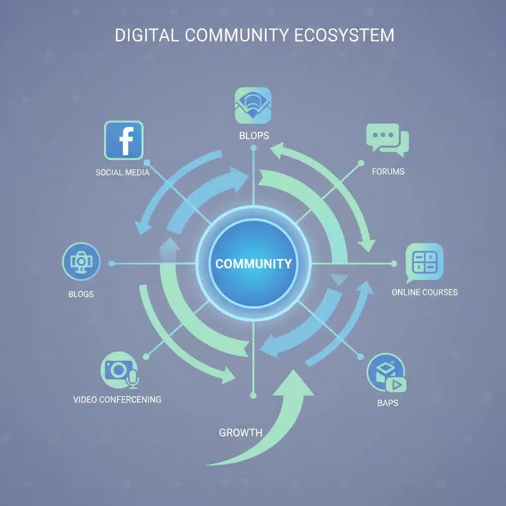 Infographic illustrating the interconnected ecosystem of digital community platforms and their growth.