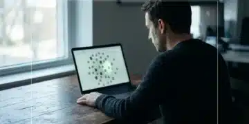 The Unseen Currents: How Subtle Shifts are Redefining Daily Life Over-the-shoulder view of an individual looking intently at a laptop screen displaying a network graph, symbolizing digital echo chambers and filtered information cocoons.