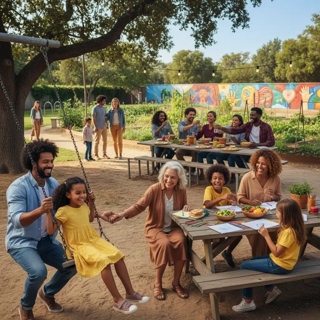 Illustration of diverse non-traditional families in a thriving community
