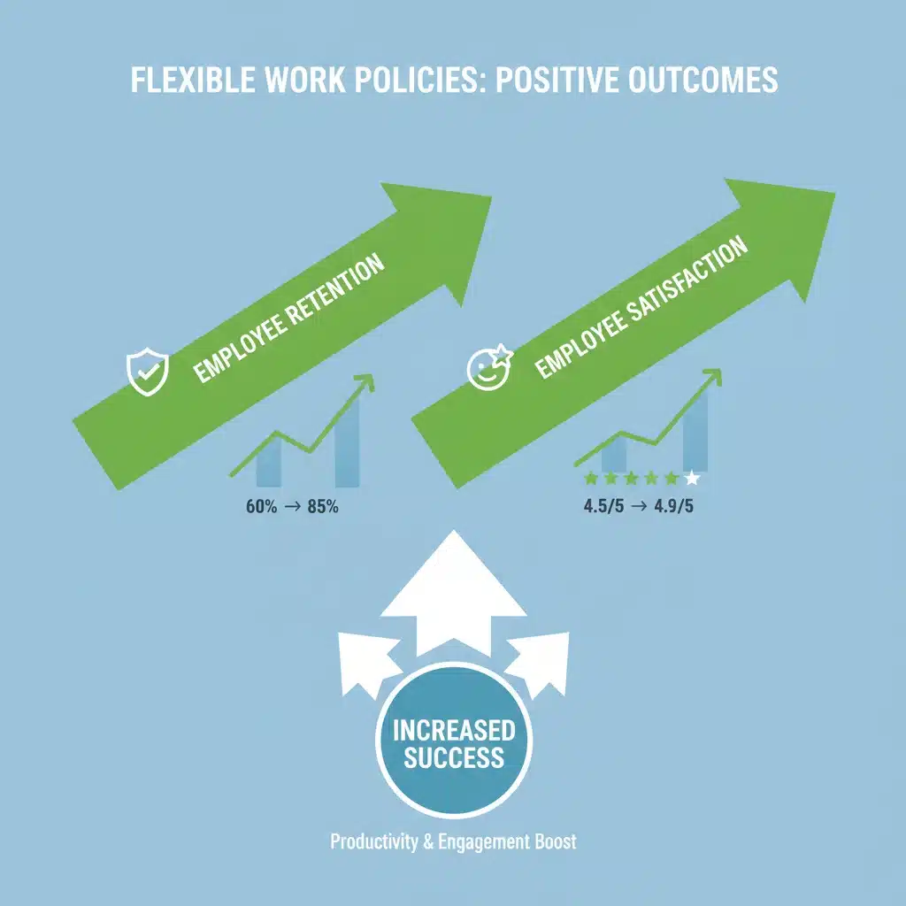 Infographic illustrating increased employee retention and satisfaction from flexible policies.