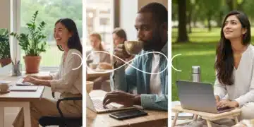 Professionals enjoying flexible work arrangements and a healthy work-life balance.