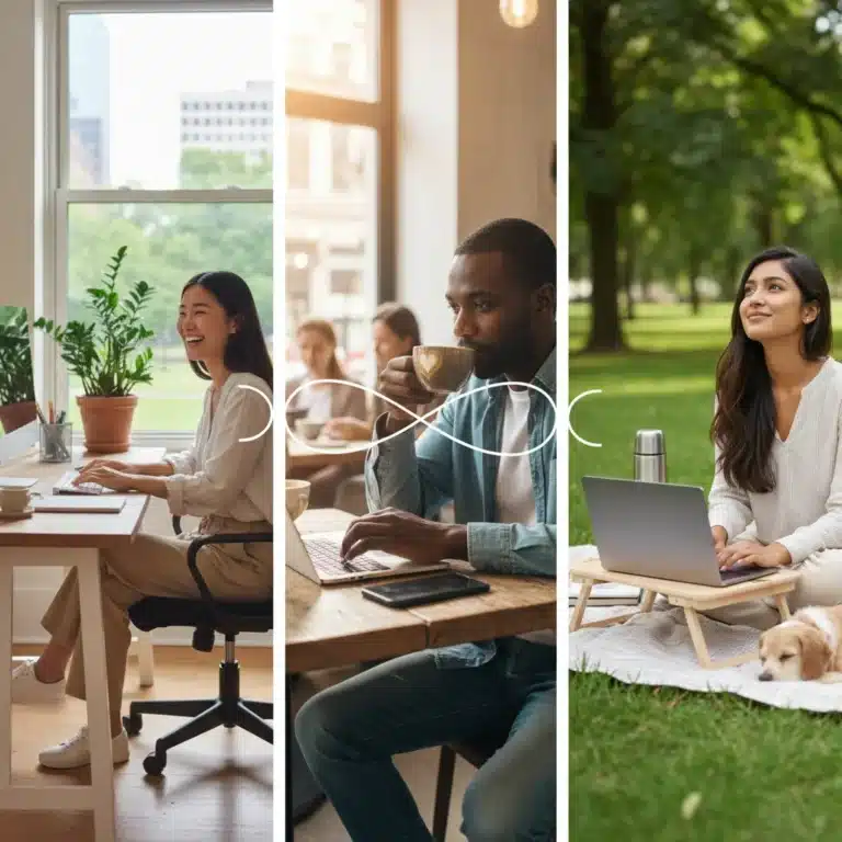 Professionals enjoying flexible work arrangements and a healthy work-life balance.