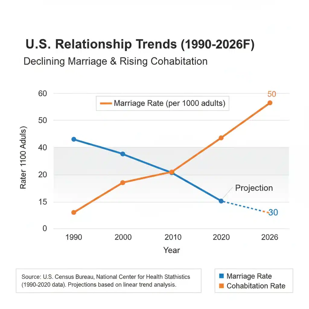 Graph showing declining U.S. marriage rates and rising cohabitation trends