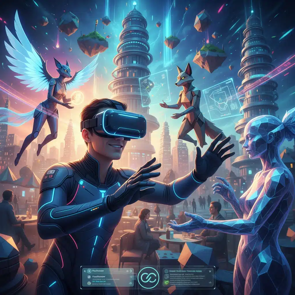 Individual engaged in a virtual reality micro-community, fostering digital connection.